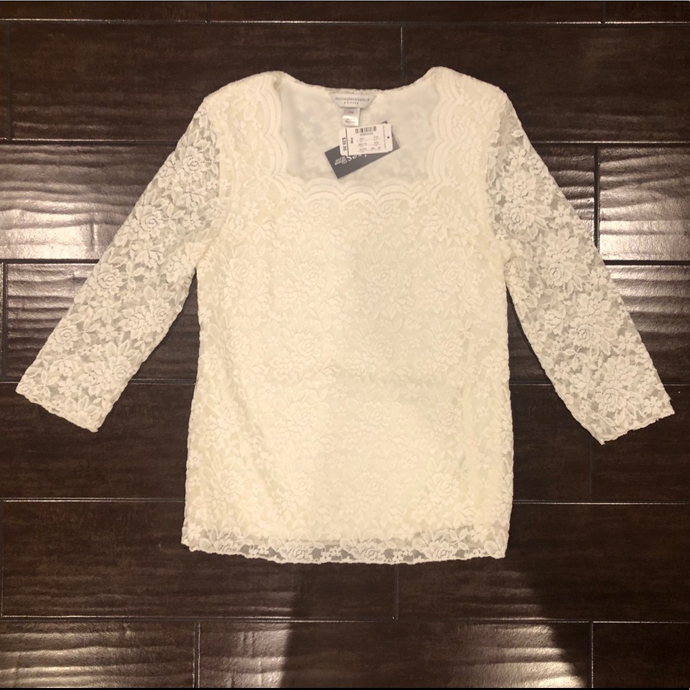 🆕 Christopher & Banks | Cream Lace Top PMed NWT